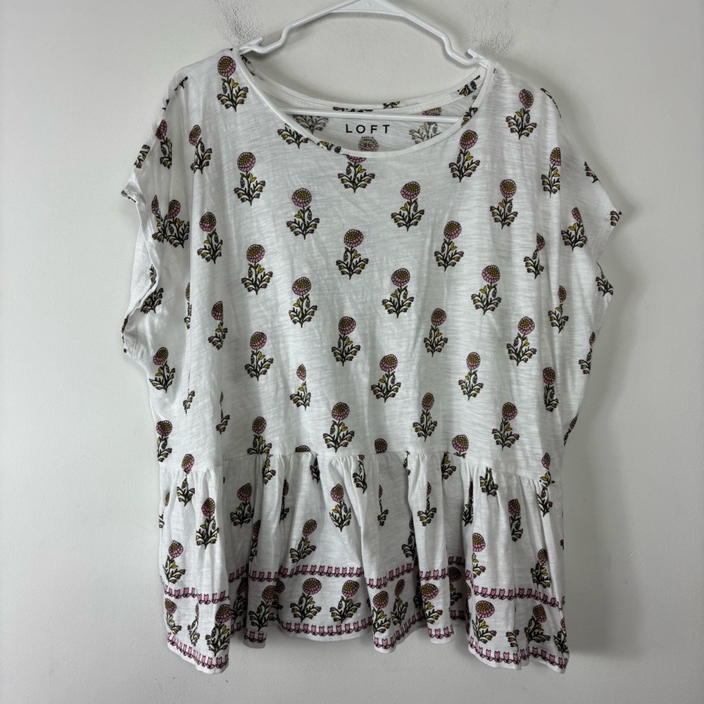 LOFT White Floral Short Sleeve Top